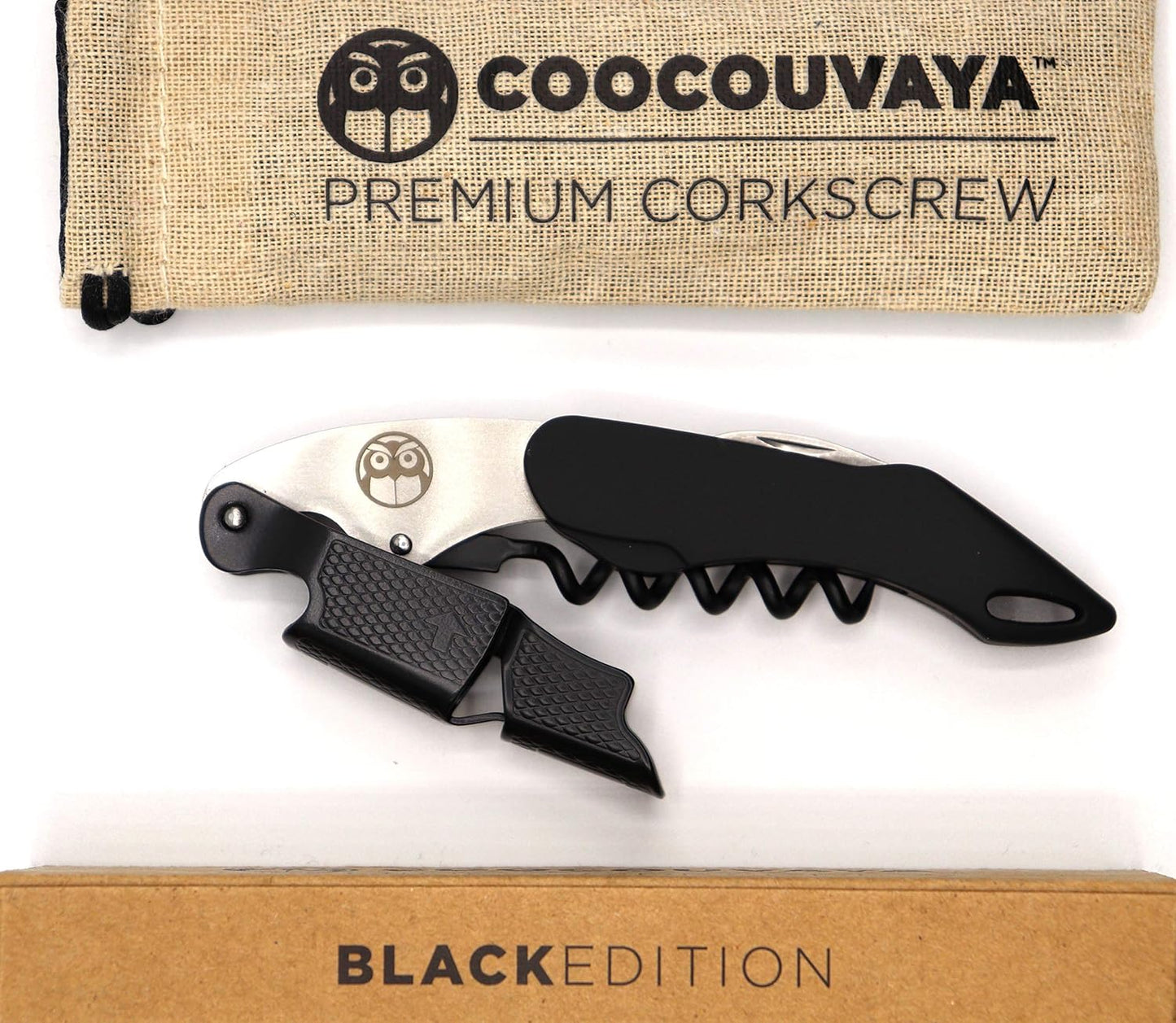 Wise Products Premium Corkscrew Wine Bottle Opener, Black Edition for Wine Lovers, Eco-Friendly Pouch (1 PACK)