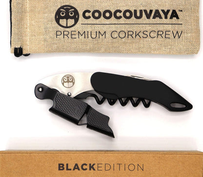 Wise Products Premium Corkscrew Wine Bottle Opener, Black Edition for Wine Lovers, Eco-Friendly Pouch (1 PACK)