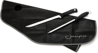 Ham Carving Knife with Honing Steel and Ham Cover - Professional Set for Slicing Ham & Prosciutto