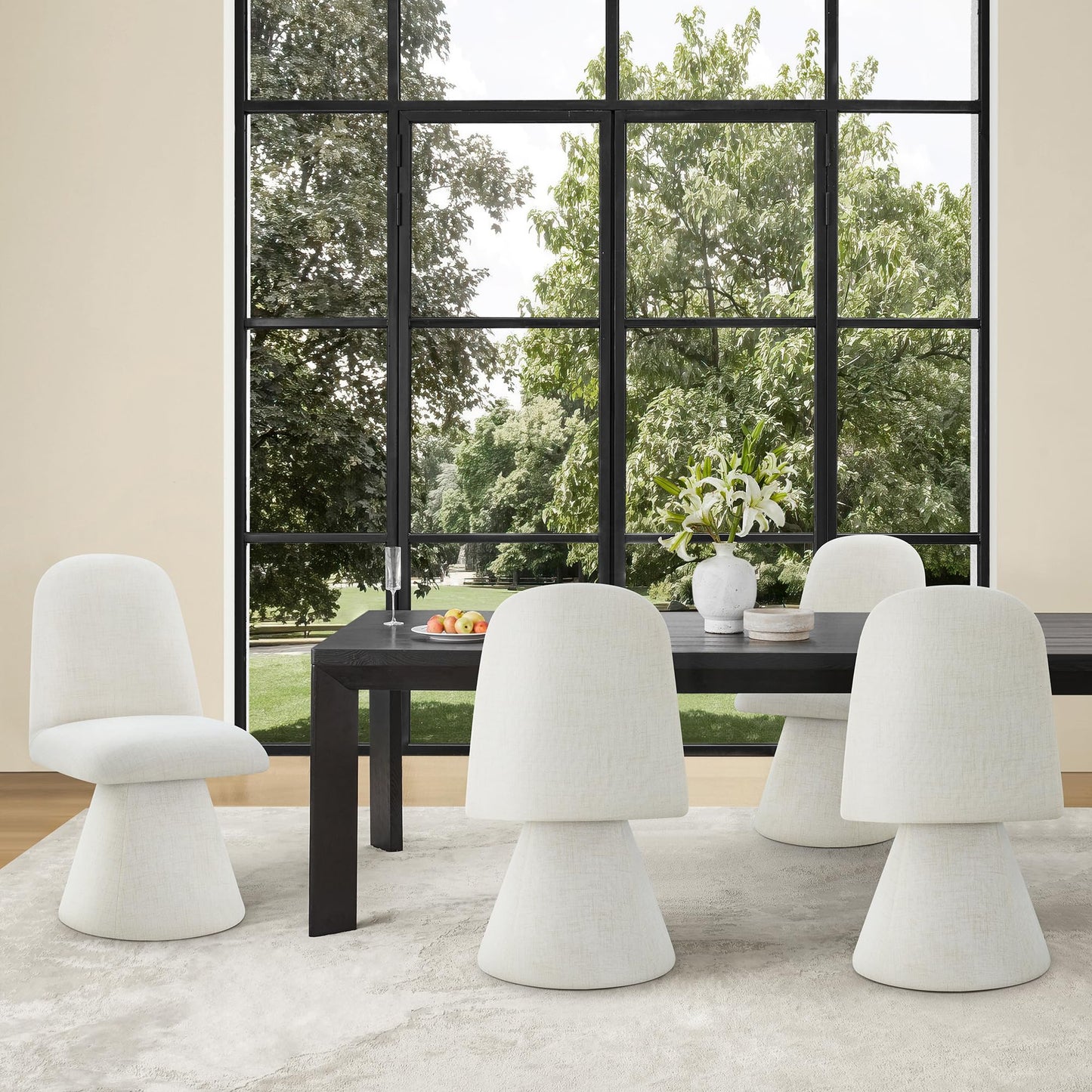 KISLOT Swivel Dining Chairs Set of 4, Modern Upholstered Dining Chair Mid Century Kitchen Chairs with Wave Shaped High Back, 360 Degree Rotating Vanity Chair for Dining Room, Bedroom, Farmhouse, Beige