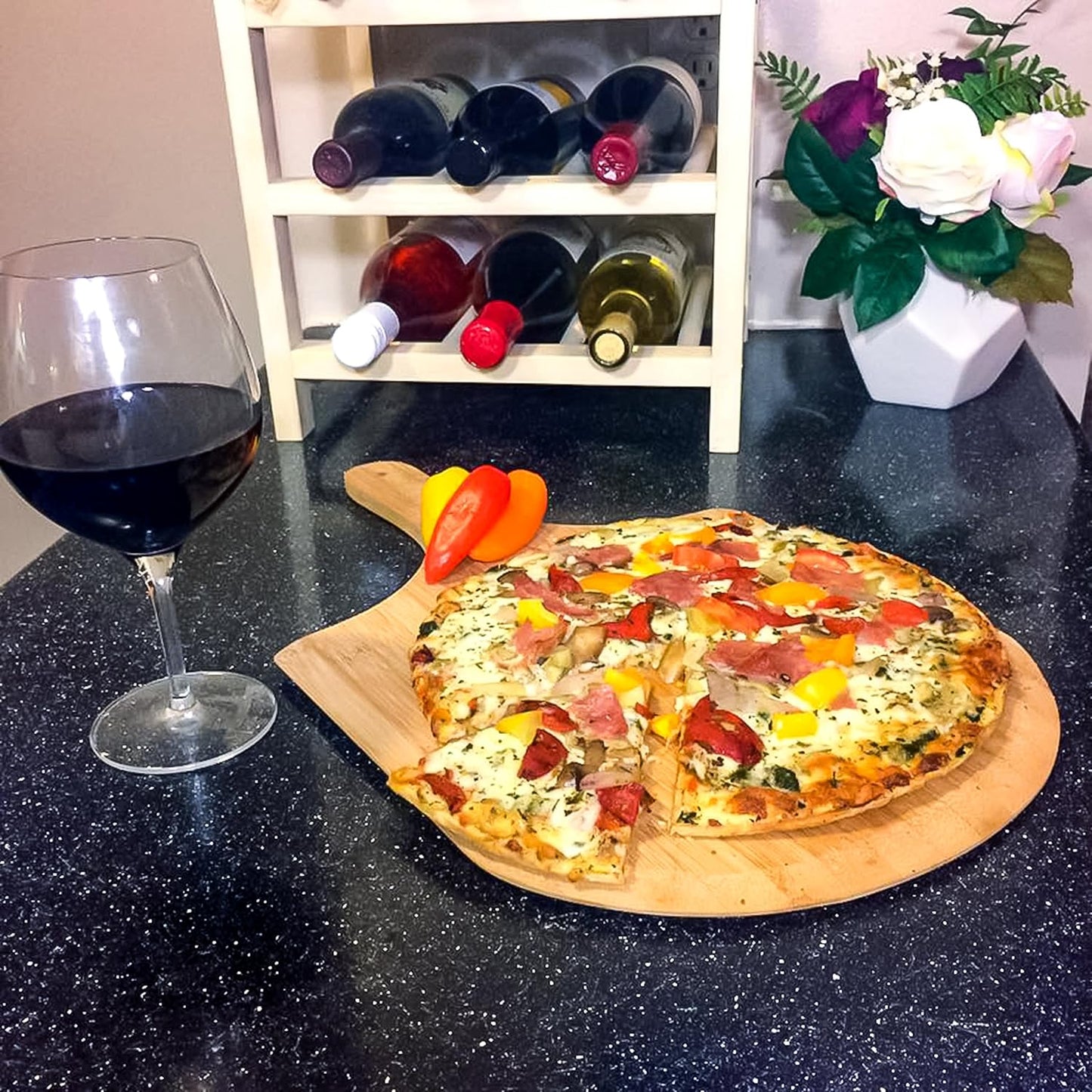 Camco Bamboo Pizza Peel, Charcuterie with Handle - Pizza & Bread Serving or Baking Board, 53000