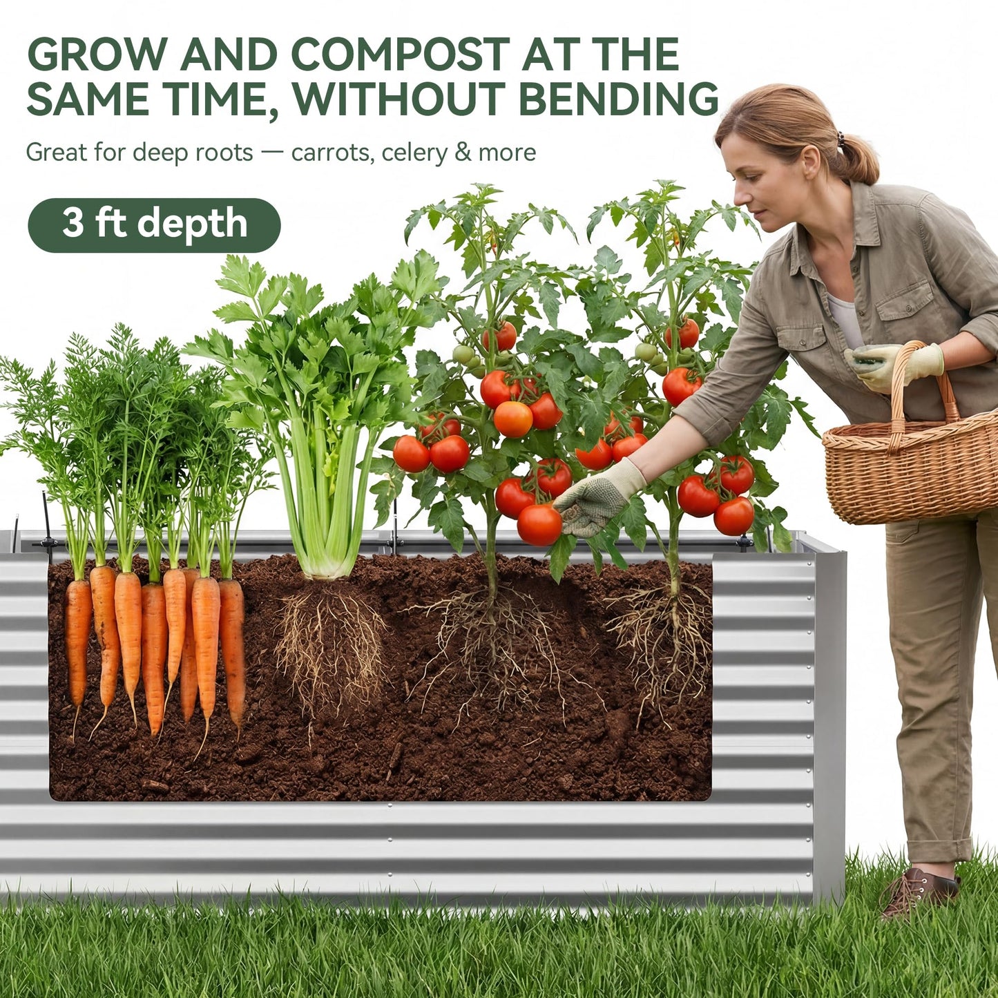 8x4x3 ft Tall Galvanized Raised Garden Bed with Self-Watering System, Elevated Planter Boxes Outdoor with Mesh Cover, Rectangular Deep Raised Beds for Gardening,Vegetables,Flower, Backyard, Patio