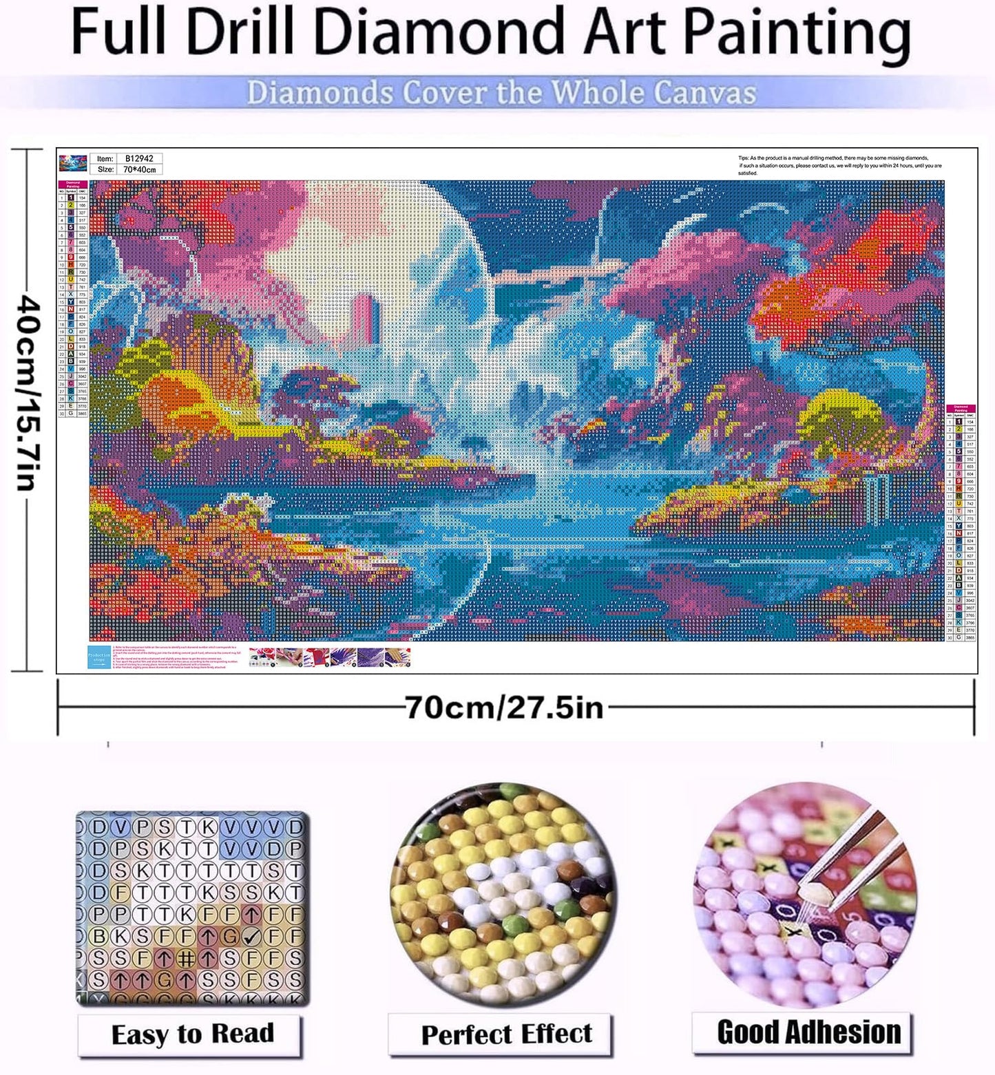 5D Large Size Diamond Art Kits for Adults Big Diamond Painting Kits for Adults Beginners, DIY Extra Large Paint by Diamond Gem Art Dots Painting Kits for Walls Decor 27.6x16inch (Moon Landscape)