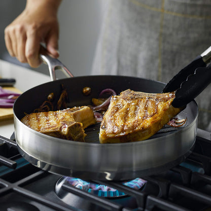 KitchenAid 71012 3-Ply Base Brushed Stainless Steel Nonstick Round Grill Pan/Griddle, 10.25 Inch