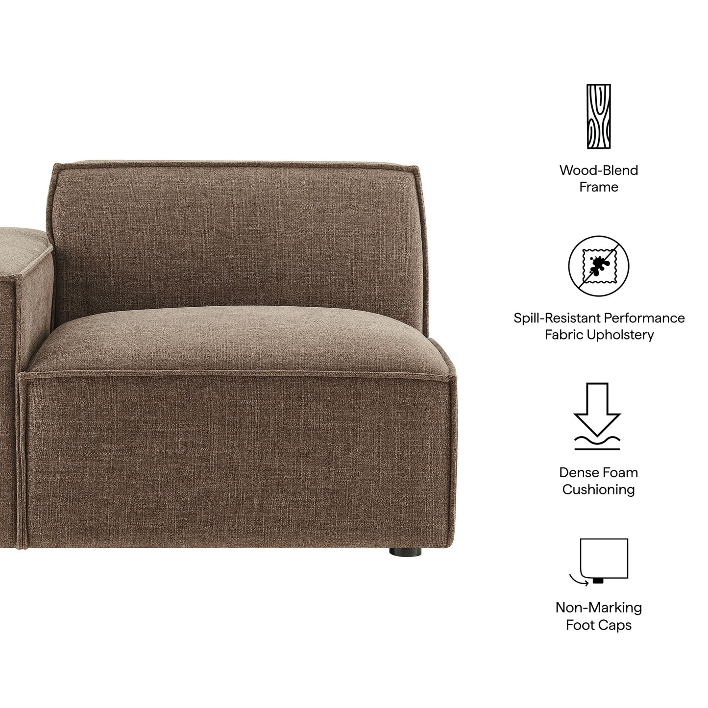 Modway Restore Left-Facing Modular Lounge Chair in Mocha - Living Room Fabric Upholstered Single-Arm Accent Armchair for Sectional Sofa with Coil Seat Support and French Piping