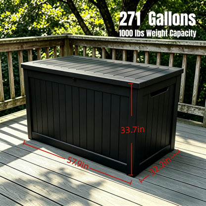 MAKINO 271 Gallon Large Resin Outdoor Storage Box, Waterproof Deck Box, Lockable Deck Container with Reinforced Support, Outdoor Chest for Patio Accessories, Outdoor Cushions, Garden Tools, Black