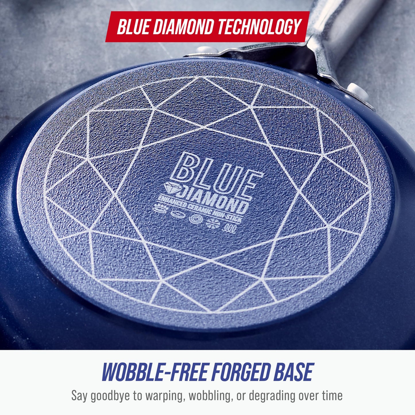 Blue Diamond Ceramic Nonstick 14" Frying Pan Skillet, PFAS-Free Cookware, Jumbo Cooker with Helper Handle, For Large & Family Sized Meals, Dishwasher & Oven Safe, Blue