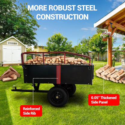 Heavy Duty Dump Cart ATV/UTV Trailer, 1600 Lb with Removable Sides & All Terrain Tires Lawn Mower- Gardening Equipment for Yard, Lawn, and Outdoor Use