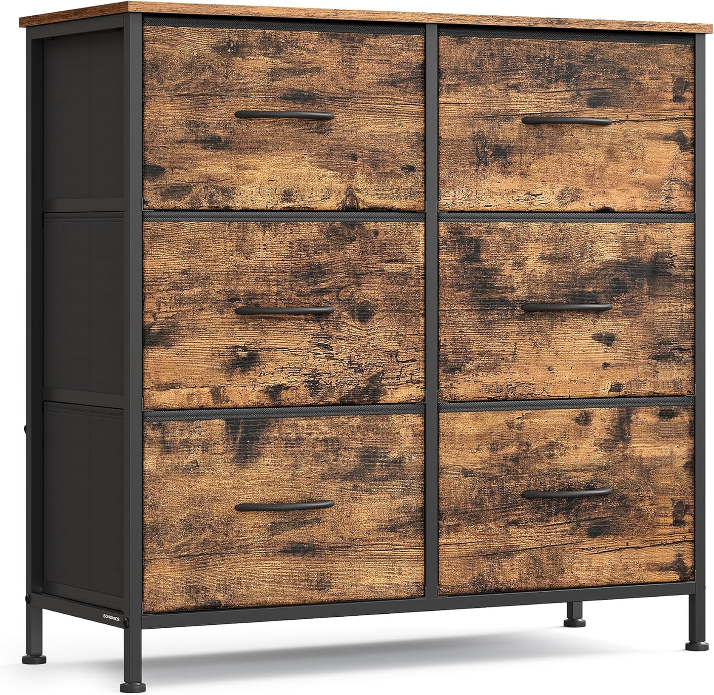 SONGMICS Dresser - 6 Non-Woven Fabric Drawers Storage Organizer Unit for Bedroom | Rustic Brown & Ink Black