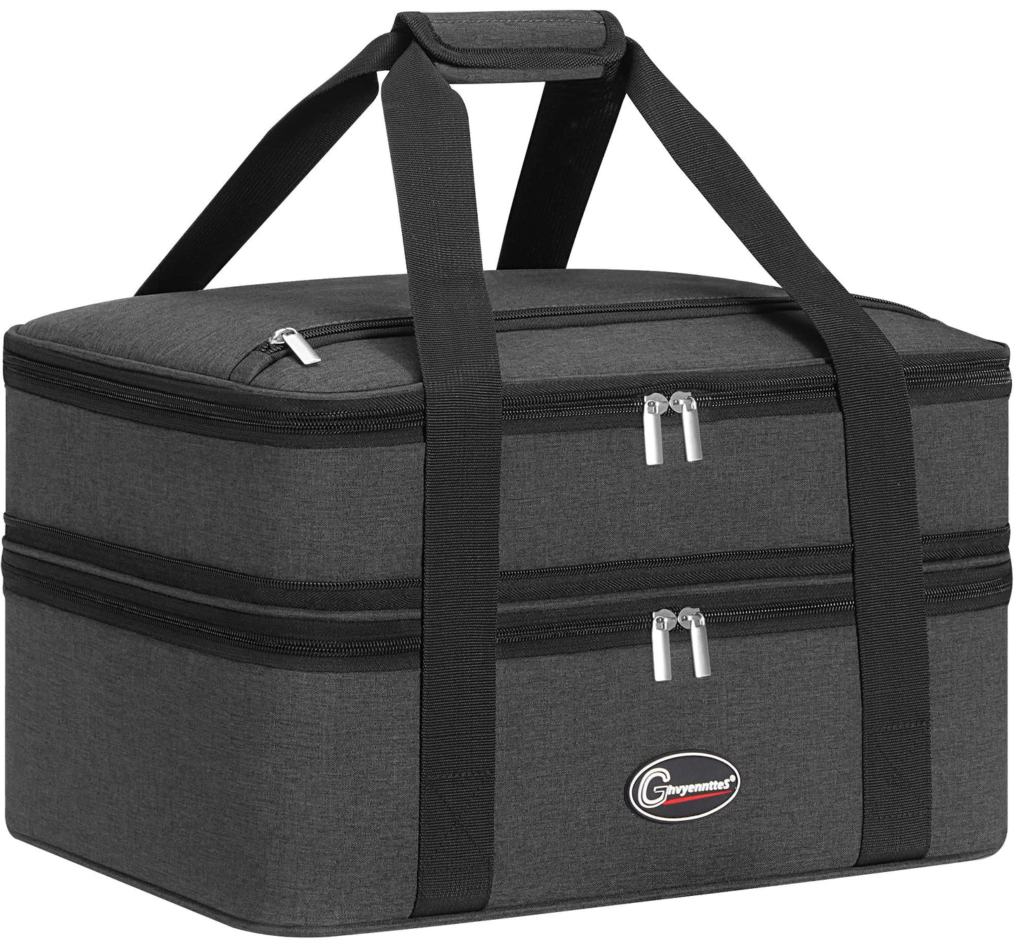GhvyenntteS Insulated Casserole Carrier, Double Casserole Carriers for Hot or Cold Food Warmer Bag, Lasagna Lunch Bag Keep Food Warm for Potluck Parties, Picnic, Travel, Fits 9"x13" Baking Dish, Grey