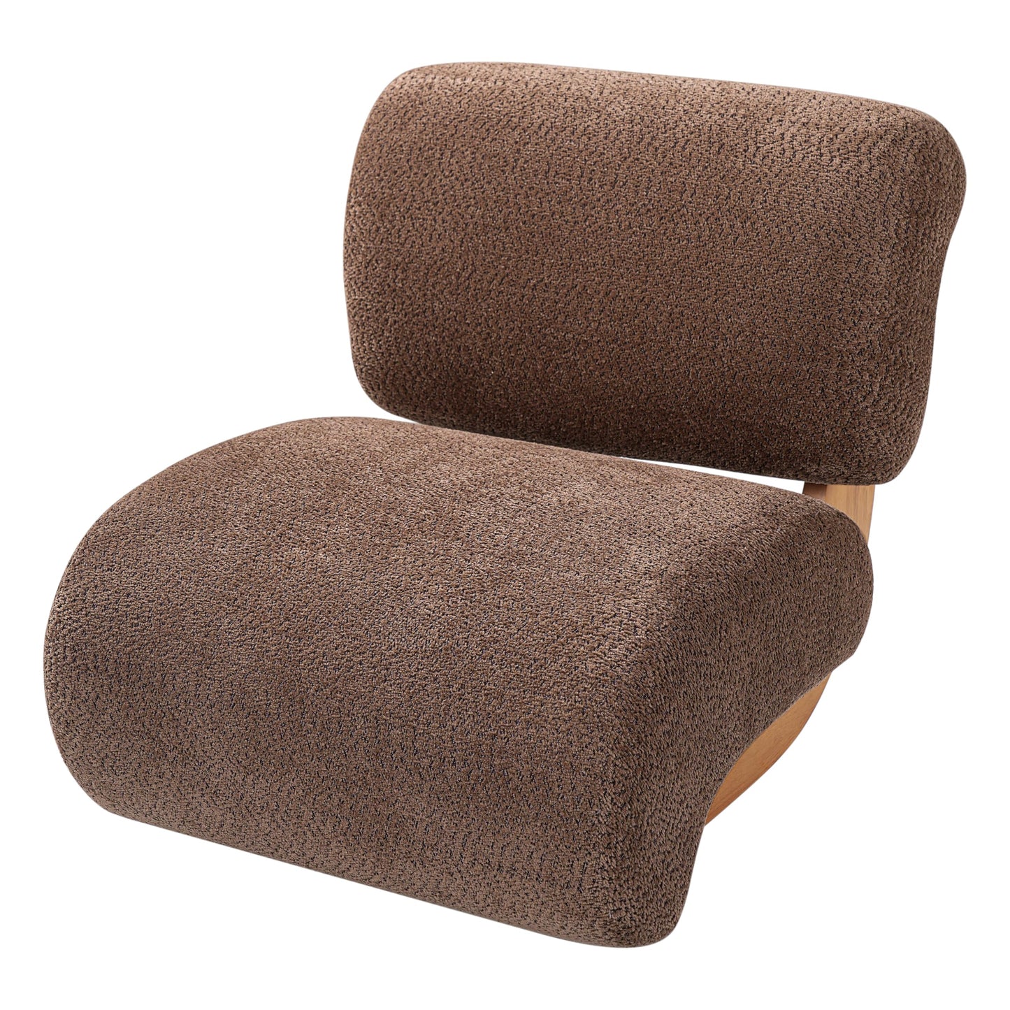 Merax 28" Modern Curved Boucle Accent Chair with Solid Wood Base, Mid-Century Armless Upholstered Slipper Lounge Chair for Living Room, Bedroom, Reading Nook, Natural + Brown