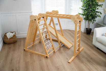 Avenlur 7-in-1 Indoor Playset for Kids 2-6 with Slide, Climbing Wall, Ladder, Net, Bars, Swing, Ring - USA