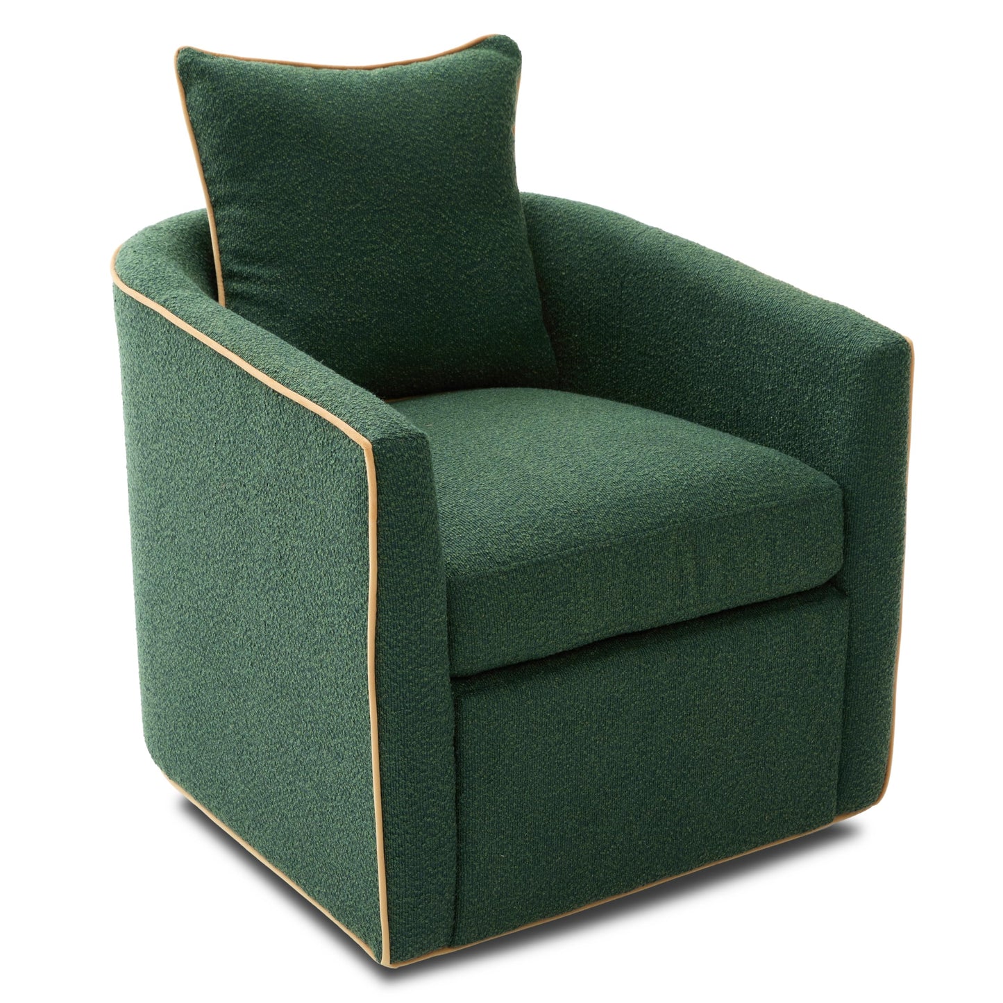 Christopher Knight Home Arlo 360° Swivel Accent Chair for Living Room, Bouclé Upholstered Rotating Lounge Chair Indoor, Barrel Swivel Chair with Iron Frame, Curved Armrest and Padded Seat, Green
