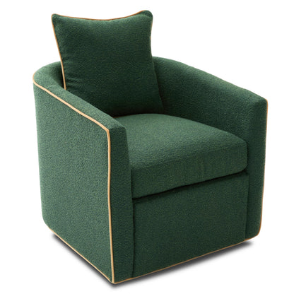 Christopher Knight Home Arlo 360° Swivel Accent Chair for Living Room, Bouclé Upholstered Rotating Lounge Chair Indoor, Barrel Swivel Chair with Iron Frame, Curved Armrest and Padded Seat, Green