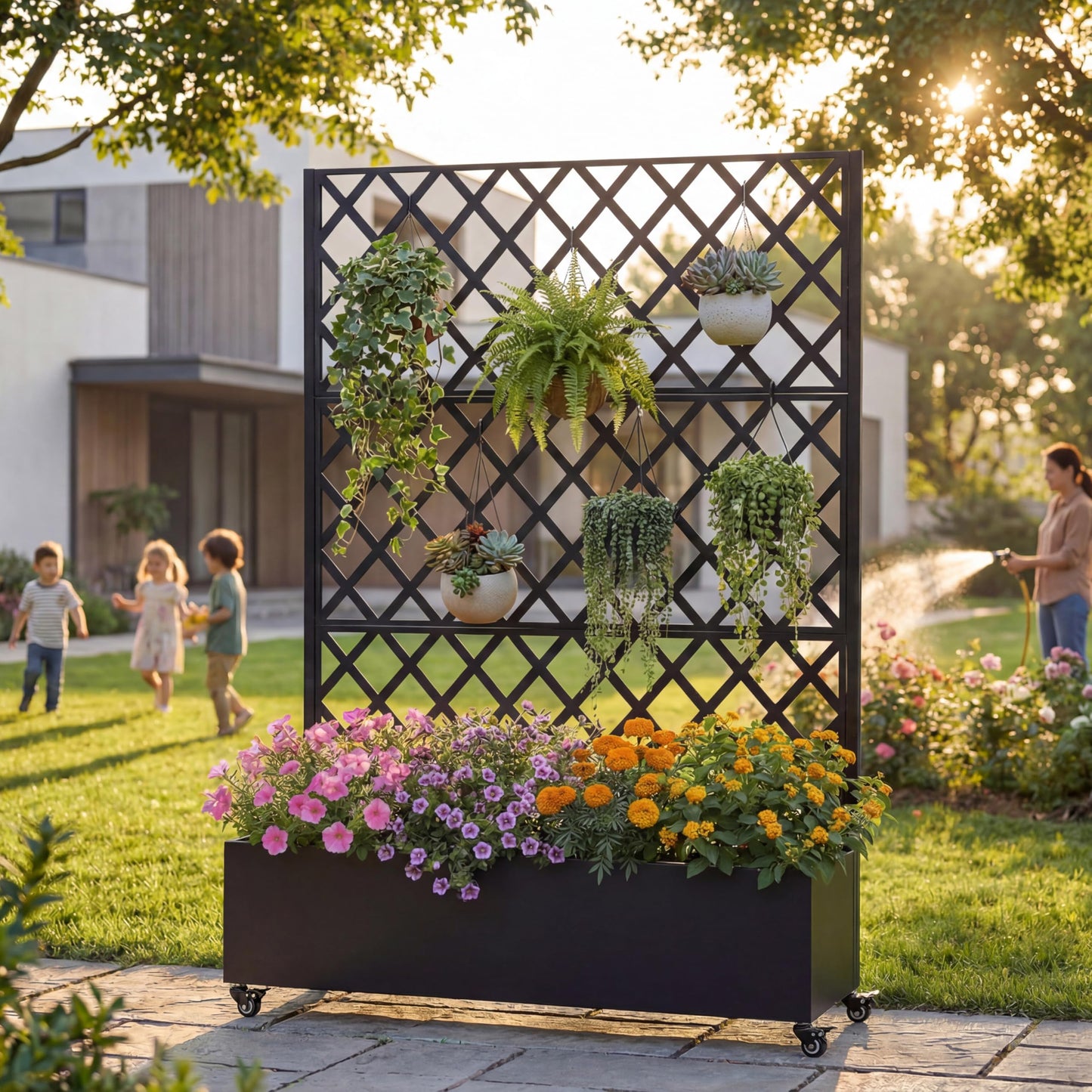 Discover the Joy of Gardening with Our Metal Raised Garden Bed with Wheels and Trellis – 73"x47"x16” for Climbing Plants, Vegetables & Vines, Featuring Privacy Screen and Drainage Holes!