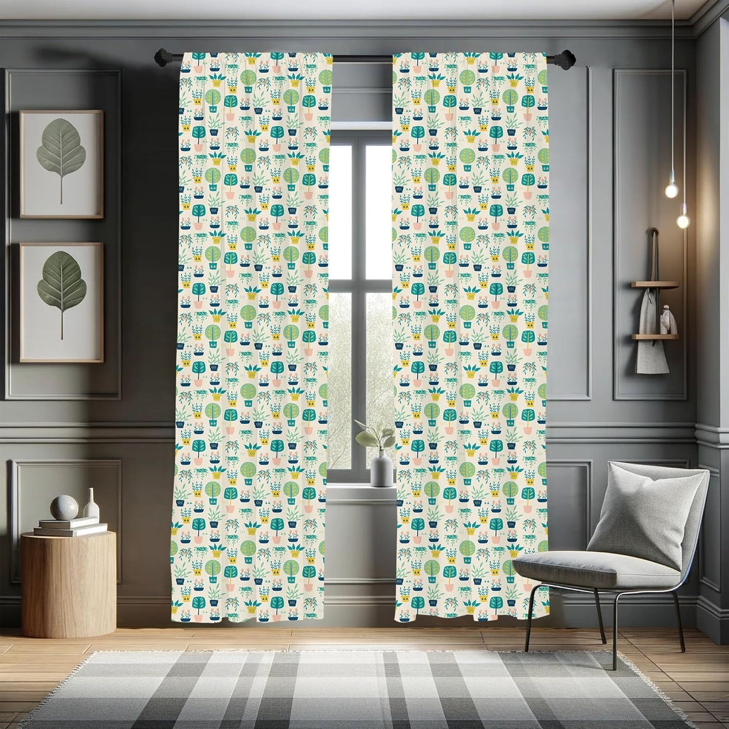 Lunarable Botanical Curtains, Vintage Doodle Pattern of Home Plants, 2 Panel Set for Living Room, 28" x 84", Eggshell
