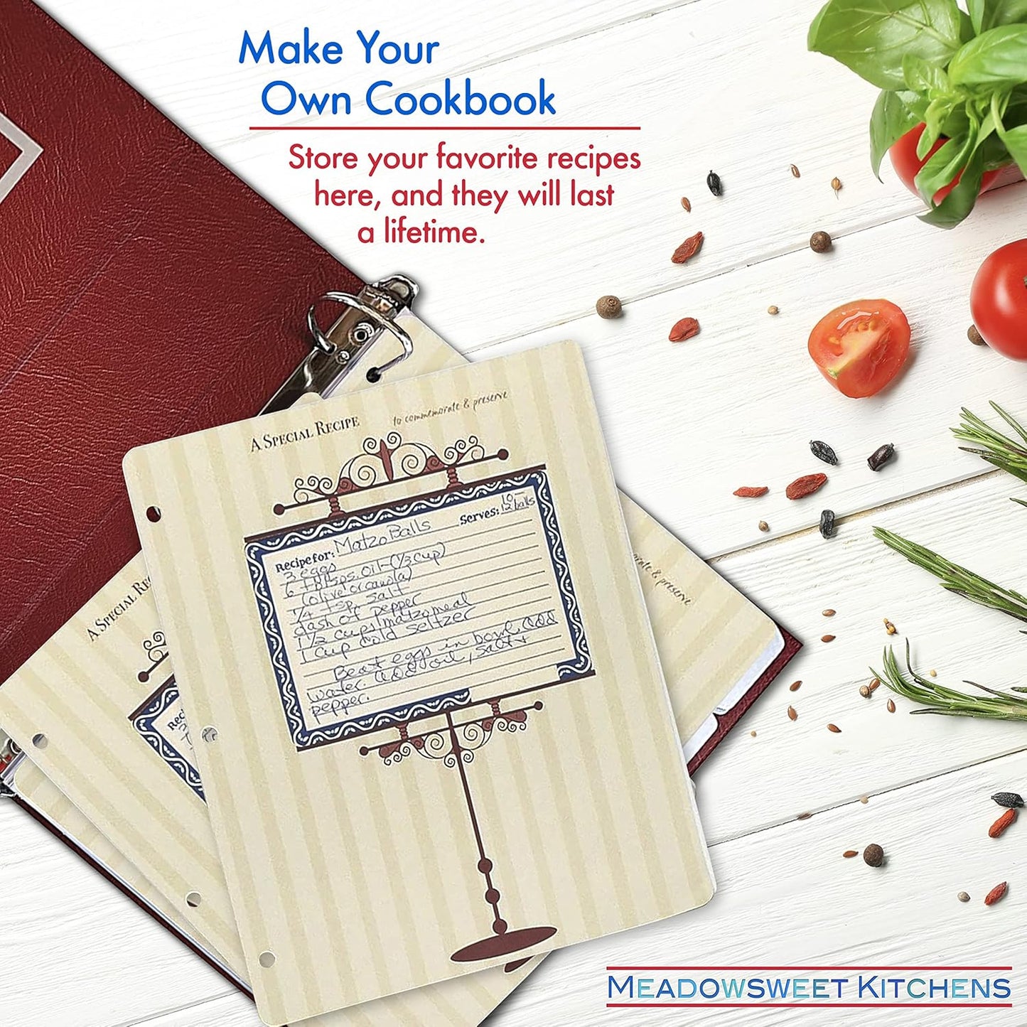 Meadowsweet Kitchens Vintage 4x6 Recipe Card Sheet Protectors for 9x12 3 Ring Binder