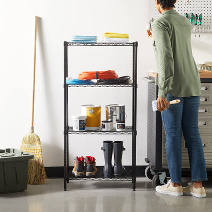 Amazon Basics 4-Shelf Steel Wire Storage Shelves for Garage, Adjustable Metal Shelving Unit, 200 lbs Per Shelf, 23.2" W x 48" H x 13.4" D, Black