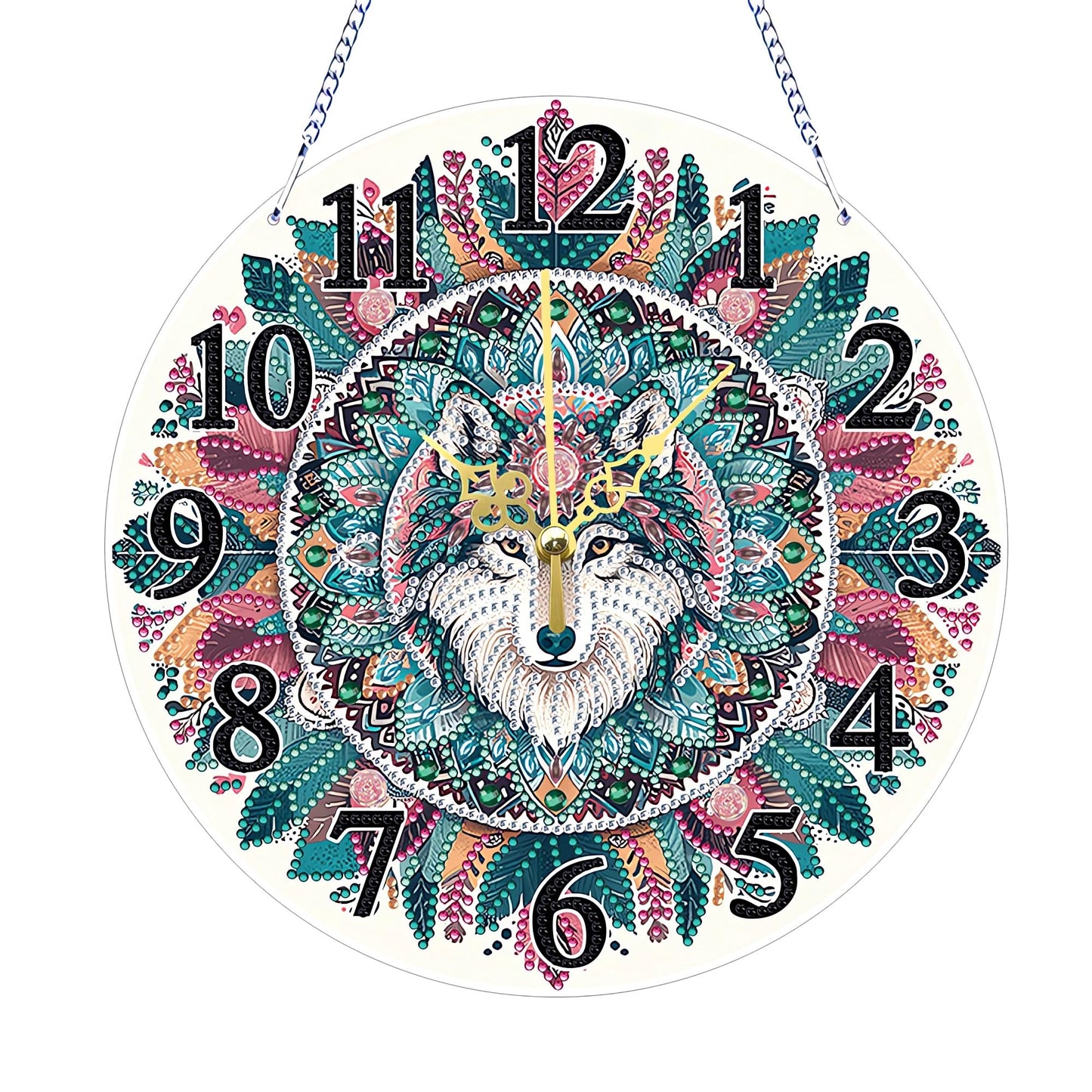 5D Special Shaped Wolf DIY Diamond Art Painting Clock Kit for Adults Quartz Movement Unique Wall Decor for Living Room Office Cool Creative Gift