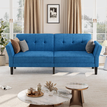 IDEALHOUSE 89" Futon Sofa Bed, Convertible Sleeper Sofa with Adjustable Backrest & Armrest, Modern Futon Couch Bed, Loveseat Sleeper for Living Room Bedroom Apartments, Blue