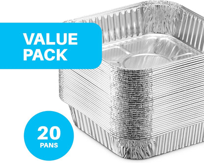 MontoPack 8” Disposable Aluminum Foil Square Baking Pans, 20 Pack for Broiling, Toaster Oven, Meal Prep
