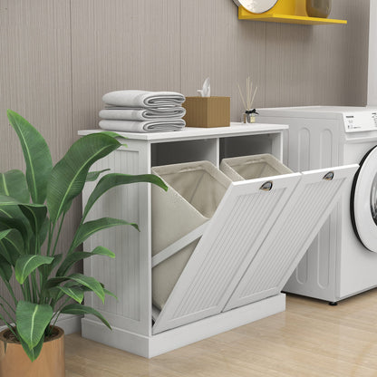 Two Compartment Tilt Out Laundry Sorter Cabinet White