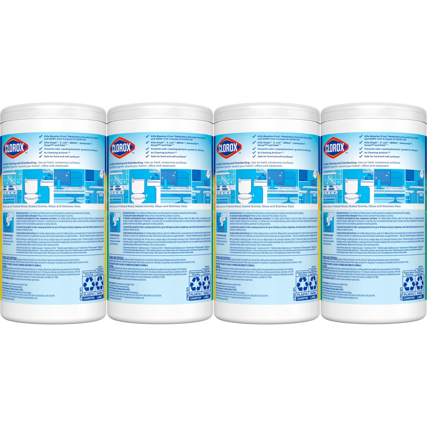 Clorox Disinfecting Wipes Variety Pack, Bleach-Free, Kills 99.9% of Germs and Viruses Including COVID-19, 75 Count, Pack of 4
