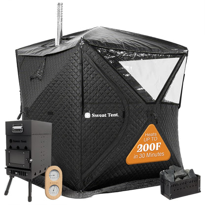 SweatTent Portable Outdoor Sauna (Large) Standard Bundle – Complete Kit with Stove, Sauna Rocks, Basket, Gloves, Fire Poker, Thermometer, Quick Assembly, 6 Adults, Backyard & Camping