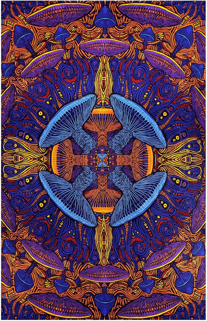 3D 60x90 Inches 3D Sunshine Joy Magic Mushroom Tapestry Tablecloth Wall Art Beach Sheet Huge - Amazing Effects