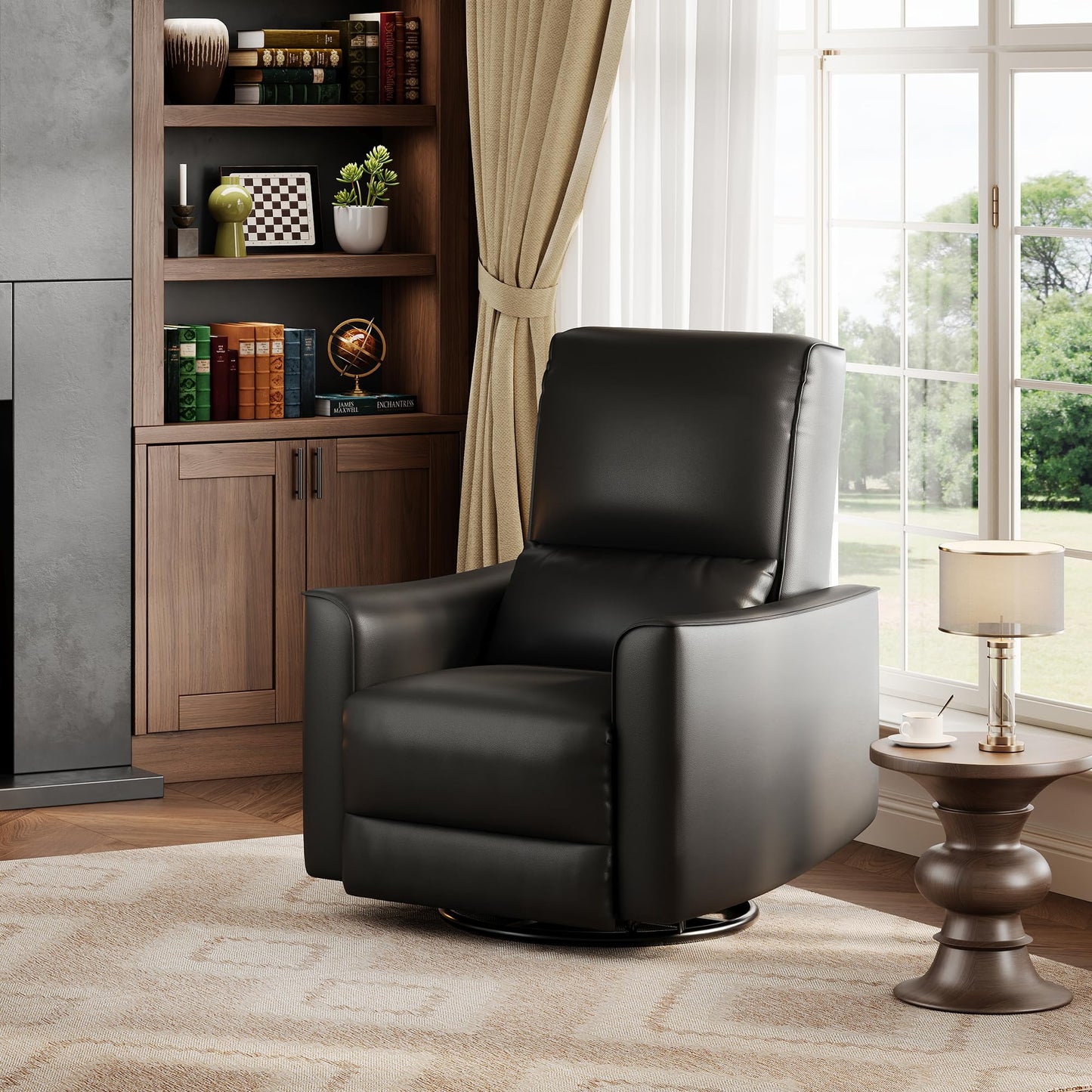 IDEALHOUSE Swivel Rocking Nursery Recliner Chair Rocker Recliner Glider Deep Seat PU Leather Sofa Chair with high Backrest for Nursery, Living Room, Bedroom & Home Movie Theater (Black)