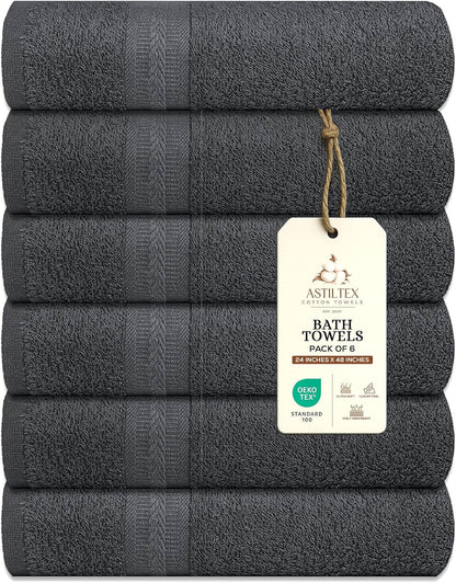 Pack 6 24x48 Inches 100% Bath Towels of Soft, Quick Dry & Highly Absorbent Cotton Towels for Bathroom, Spa, Gym & Hotel