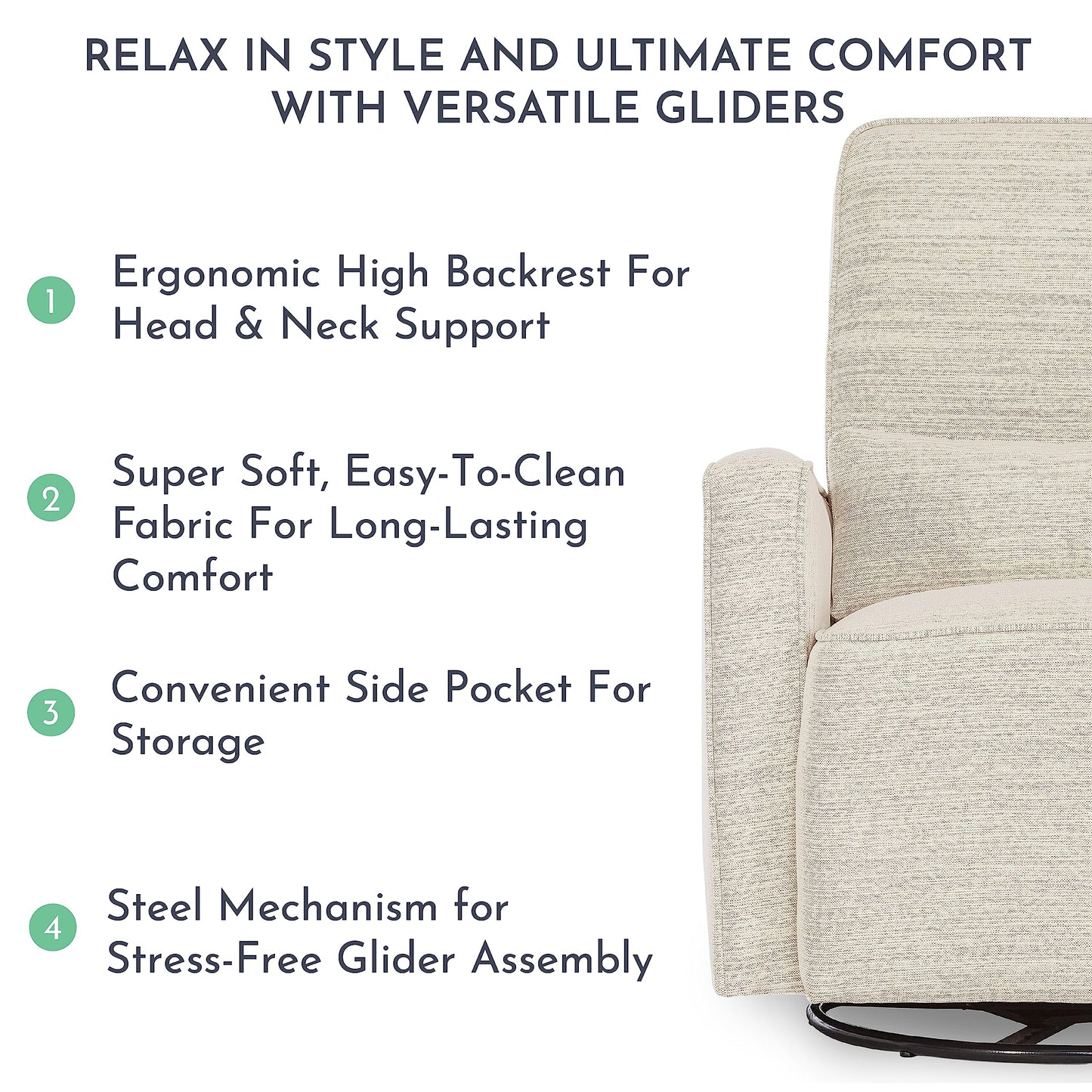 Evolur Holland Upholstered Plush Seating Glider Swivel, Glider Chair for Nursery in Thunder, Modern Nursery Glider, Tool-Free Assembly, Easy to Clean, Environmentally Conscious Glider
