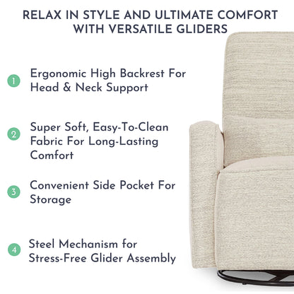 Evolur Holland Upholstered Plush Seating Glider Swivel, Glider Chair for Nursery in Thunder, Modern Nursery Glider, Tool-Free Assembly, Easy to Clean, Environmentally Conscious Glider