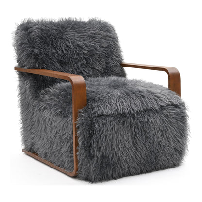 Furniture of America Ramos Modern Lounge Chair with Ultra Soft Faux Fur, Long-Haired Accent Sofa, Tight Seat and Back Single Couch, Fluffy Living Room Seating, No Assembly Needed, Charcoal Gray