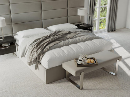 VANT Upholstered Bed Bench - Vintage Leather Dusty Taupe - Burnished Brass - Contemporary Modern, Bedroom Bench Seat, Hallway, or Entryway