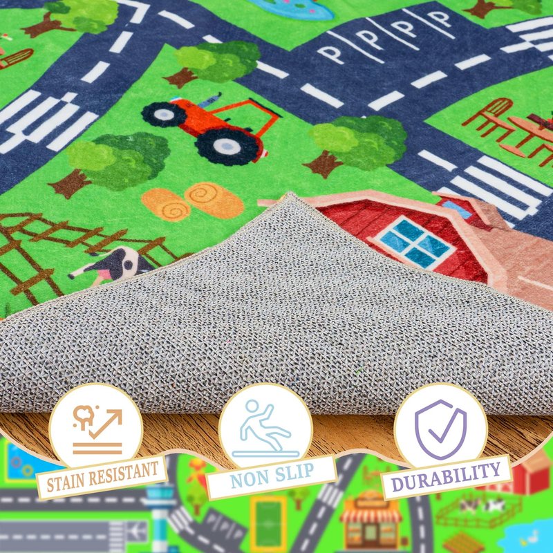 OHDS Kids Room Rug - Soft & Non-Slip 5x7 Ft Town Car Rug City Map Play Mat, Childrens Road Catpet Washable Rug for Classroom Nursery Bedroom Boys