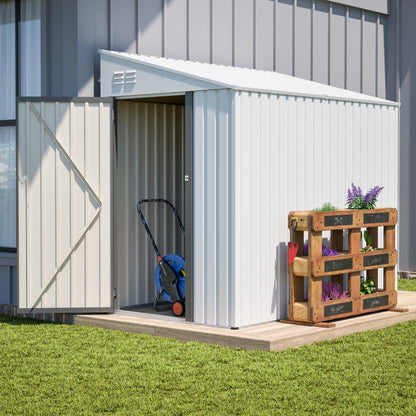 YOPTO 4×7 FT Outdoor Metal Storage Shed,Heavy-Duty Lean to Storage Shed with Lockable Door and Reinforced Beams,All Weather Waterproof Storage House W/2 Air Vents,for Backyard,Patio,Lawn,White