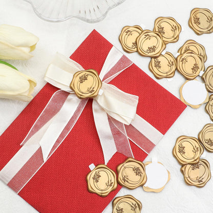 SWANGSA 50 Pack Letter O Wax Seal Stickers, Antique Gold Botanical Leaves Initial Alphabet Self-Adhesive Wax Stickers for Wedding Party Invitation Envelopes
