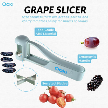 Oaki Bitty Bites Bundle | 3-in-1 Fruit Cutter Set | Apple, Grape, Strawberry Slicer & More | Precision Food Prep Slicer Set
