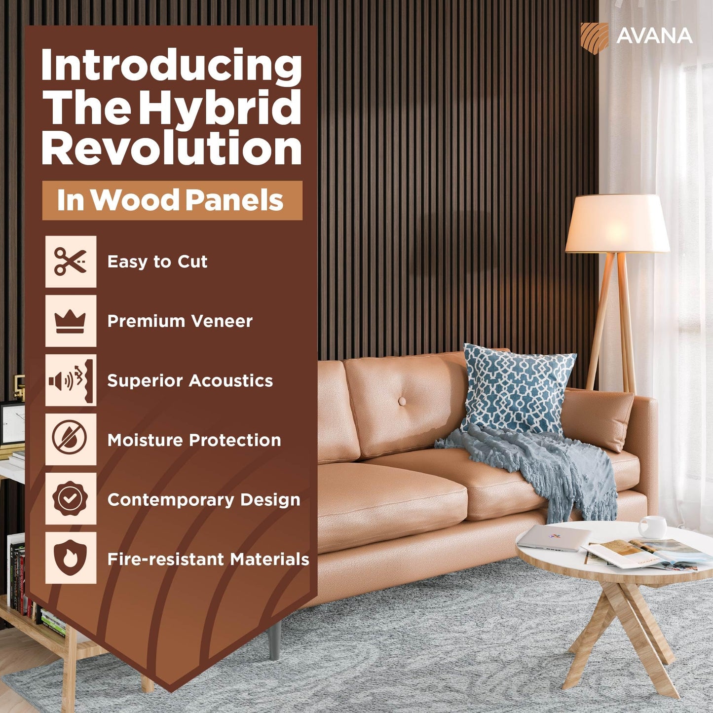 Avana Acoustic Wood Wall Panels – 93.2x11.25 Inch Panels – Fits 94x12 Layout – Dark Walnut Acoustic Panels 4 PCs – Wall Panels For Interior Wall Decor for Homes, Offices – Durable Wood Panels For Wall