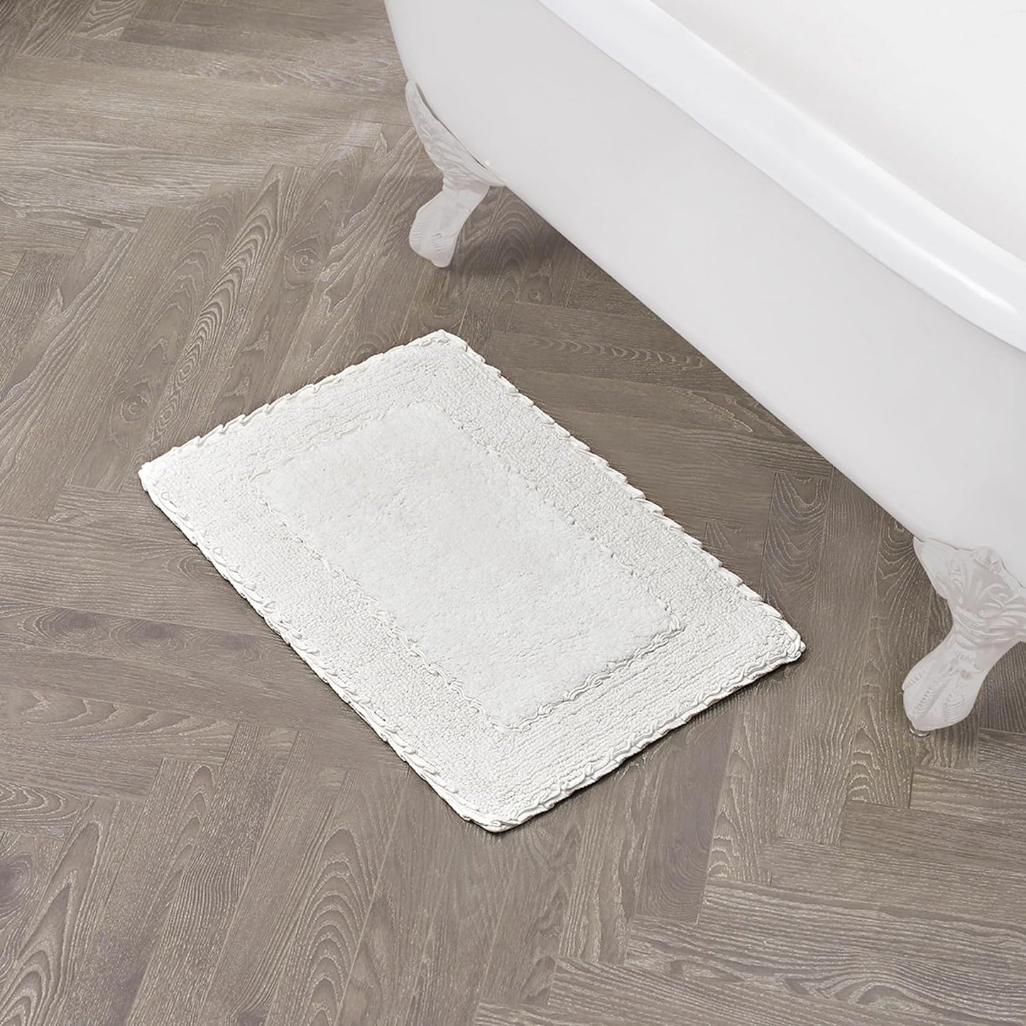 Laura Ashley Ruffle Cotton Bath Rug, 17" x 24", White