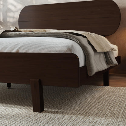 KEIKI Queen Size Bamboo Platform Bed with Round Shape Headboard, Mid-Century Modern Floating Bed Frame with Solid Support Slats, No Box Spring Needed, Easy Assembly, Noise Free, for Bedroom, Espresso