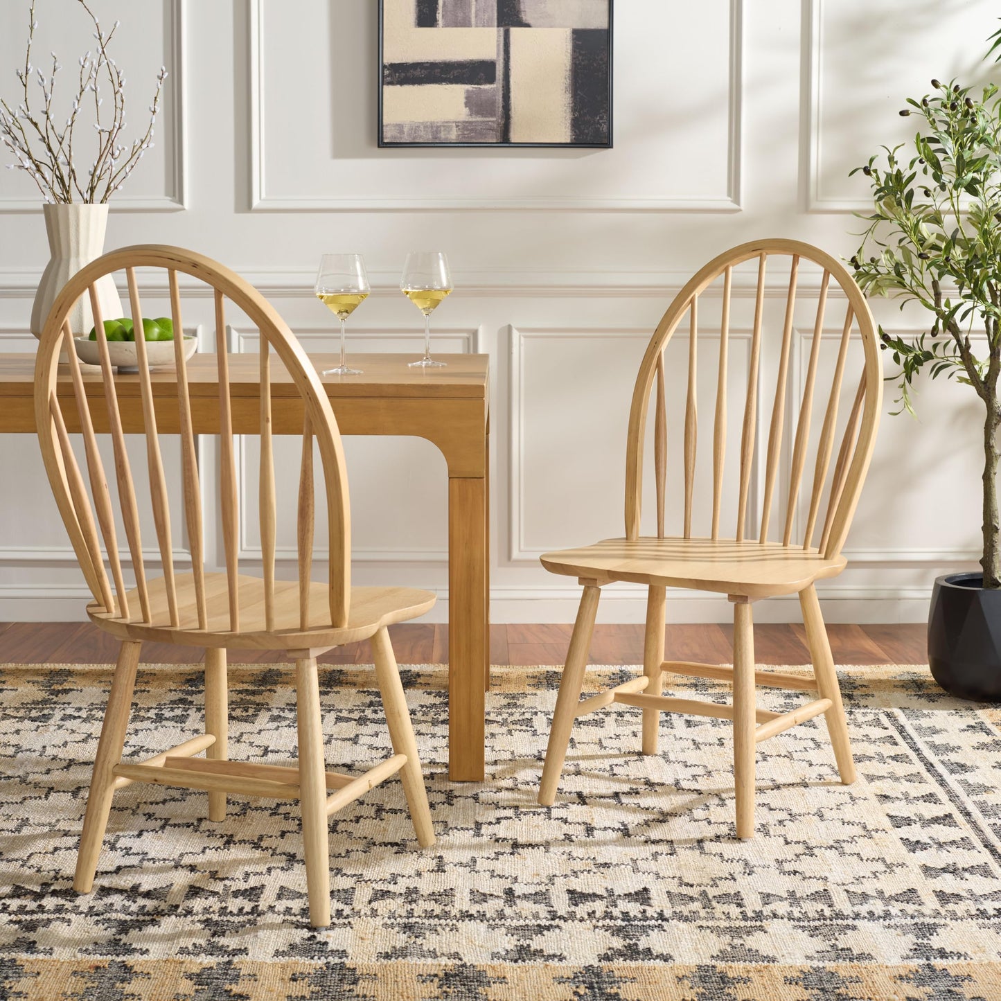 SAFAVIEH Furniture - Wendall Chair Set of 2 - Natural Solid Wood - Windsor Style High Back Spindle Chair - Ideal for Dining Room, Kitchen, 18" Seat Height (DCH8509B-SET2)