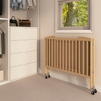 Dream On Me Folding Full Size Convenience Baby Crib with Durable Metal Wheels, Portable Space-Saving Design, 2 Adjustable Heights, Easy Fold Flat Storage, GREENGUARD Gold & BSA Certified, Natural