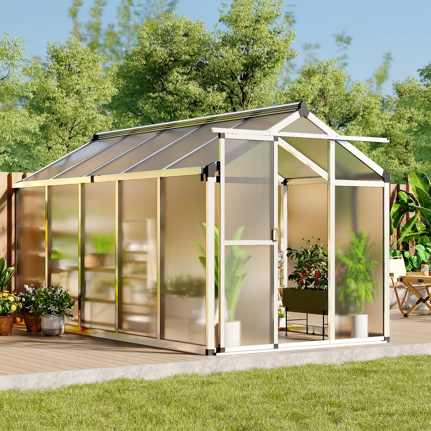 GarveeTech 6X10 FT Greenhouse, Polycarbonate Garden Greenhouse for Outdoors,Aluminum Frame Green House with Lockable Door and Adjustable Roof Vent, Ideal for Backyard Patio and Outside Growing
