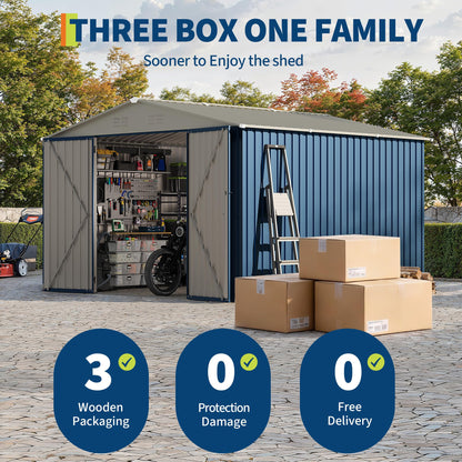 Garvee 10 X 10 FT Outdoor Storage Shed,Metal Garden Sheds&Outdoor Storage Clearance, Large Outdoor Storage Shed for Tools, Lawn Equipment, Garden Supplies - All Weather Lockable Metal Shed