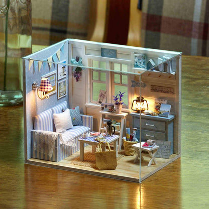 TuKIIE DIY Miniature Dollhouse Kit with Furniture, 1:24 Scale Creative Room Mini Wooden Doll House Accessories Plus Dust Proof for Kids Teens Adults(Beach Cottage)