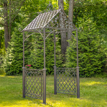 9.5ft T Iron Garden Arch with Embellished Trellis London 1820" (Antique Bronze)
