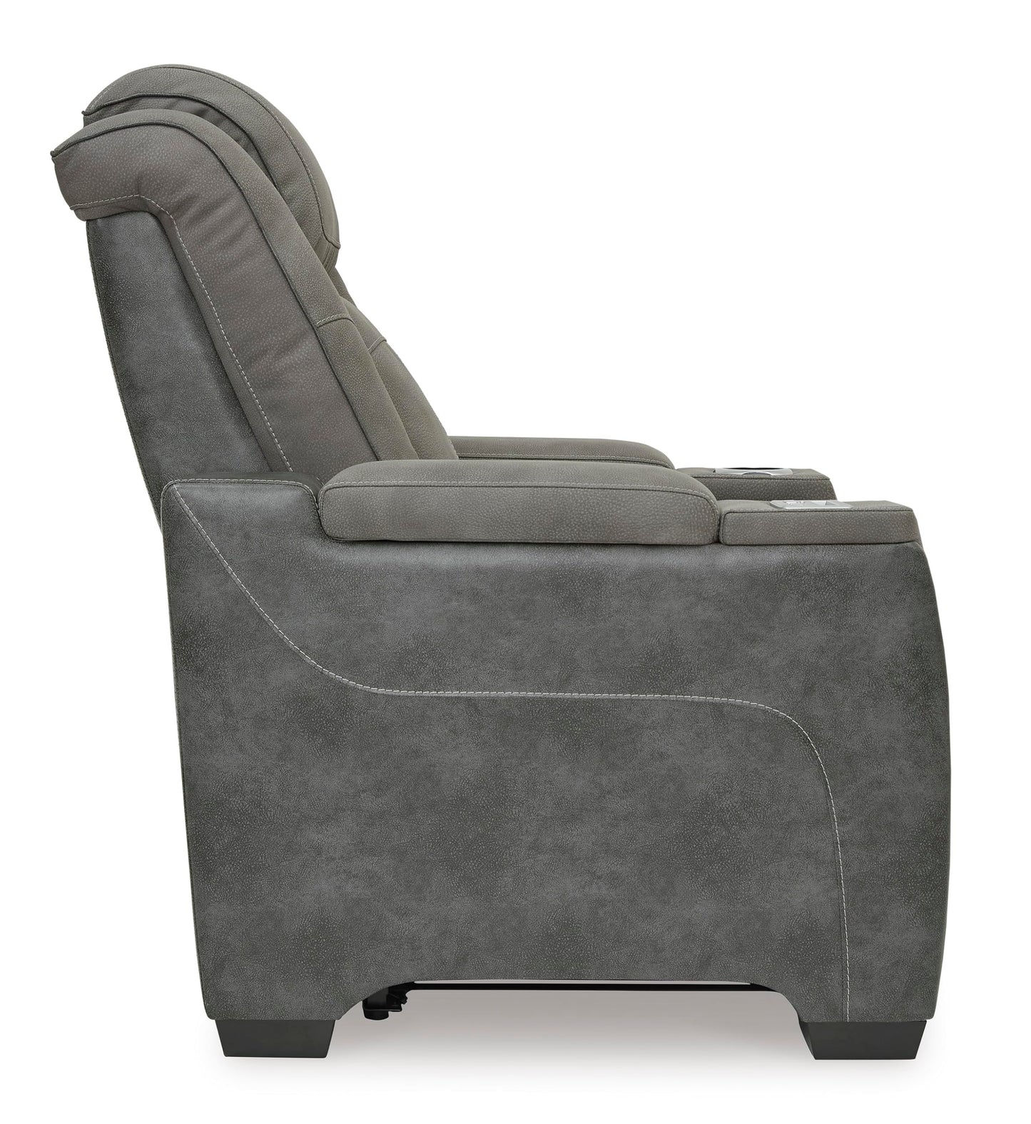 Signature Design by Ashley Next-Gen DuraPella Power Recliner with Adjustable Headrest, Storage Armrests, Wireless & USB Charging, Faux Leather, 2-Tone Gray