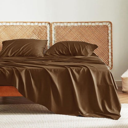 Bedsure Cooling Bed Sheets - Soft & Breathable Rayon from Bamboo | Full Size, Deep Pocket Up to 16 Inches, Brown
